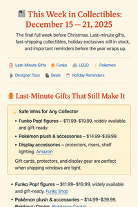 This Week in Collectibles: Last-Minute Holiday Gifts, Funko, LEGO & Pokémon (Dec 15–21, 2025)